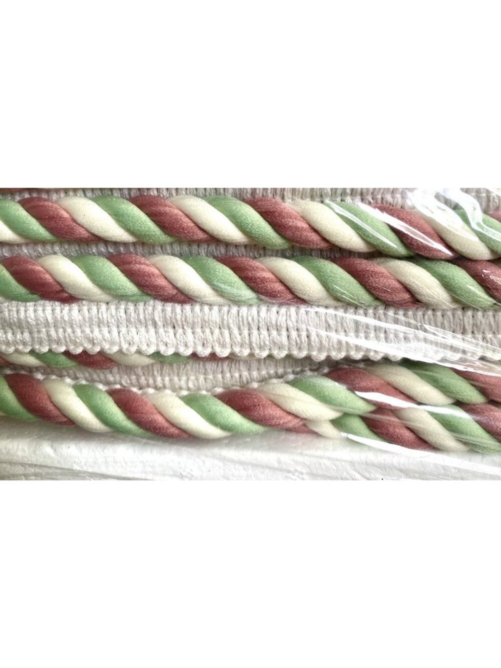Green Pink White 3/8” Poly Candy Cane Twisted Cord With Knitted Lip